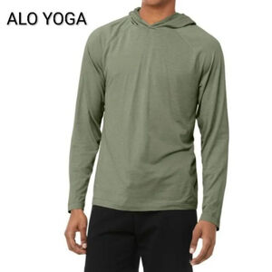 Men's Alo Yoga Conquer Reform Green Hoodie hooded Long-sleeve Tee L *bestseller*